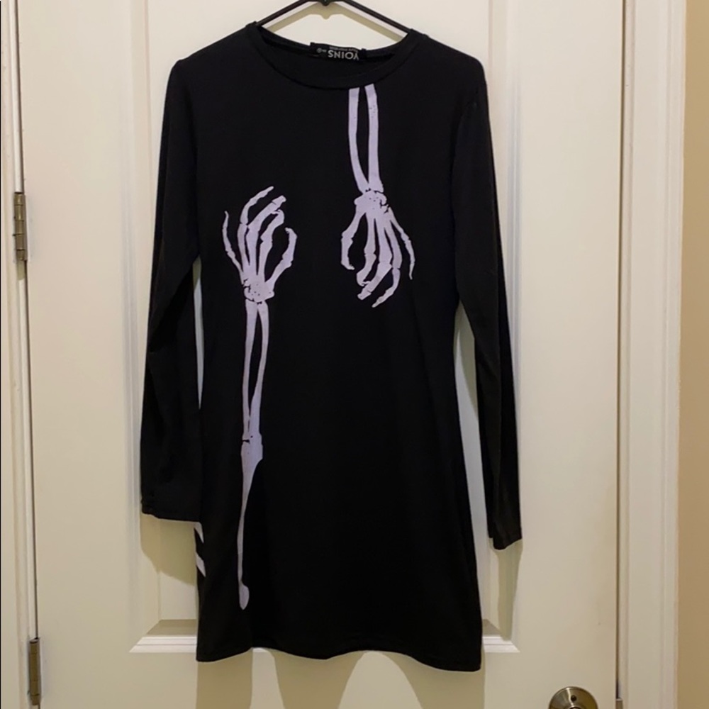 Adorable skeleton arm/ hands little black dress